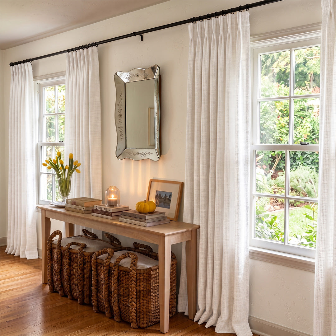 Hugmoom Chic Sheer Drapes Light Filtering Romantic Window Treatments Off White Textured Custom Sheer Curtains Country Farmhouse Entryway Decor North America