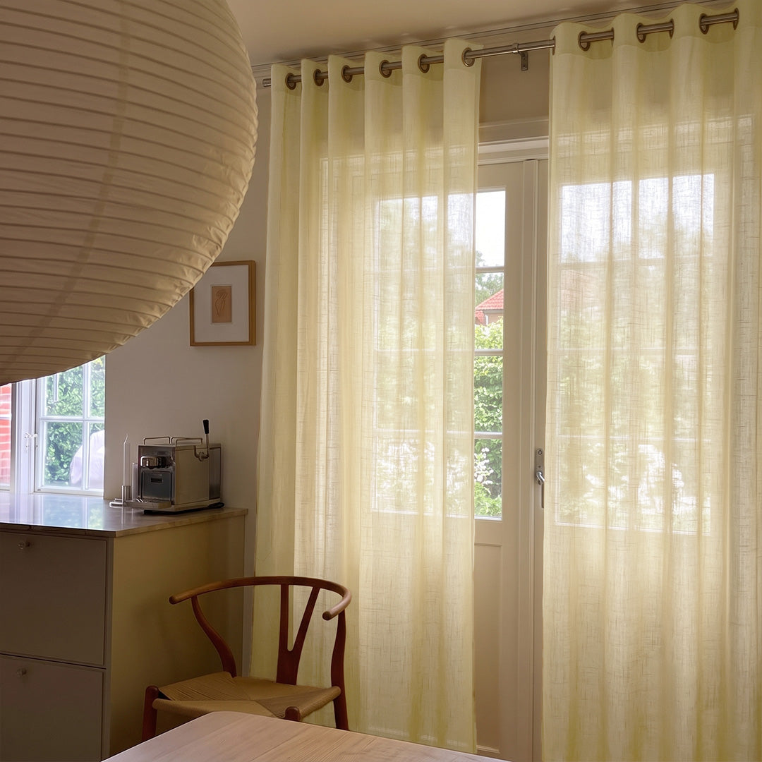 Hugmoom Colorful Textured Linen Sheer Curtains – Natural Coarse Weave Custom Pleated Drapes, Pale Yellow Linen Sheer Curtains for Scandinavian Dining Room Patio Door (North America, Europe)
