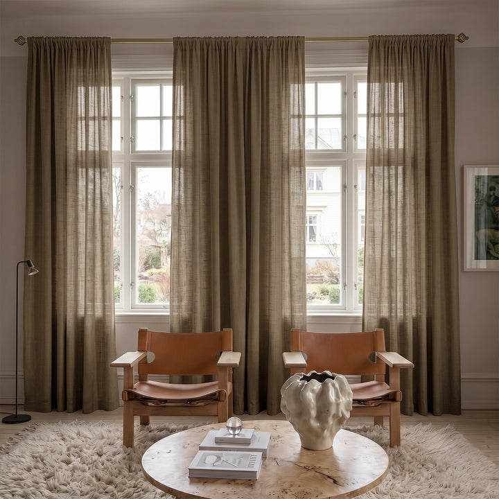 Hugmoom Colorful Textured Linen Sheer Curtains – Natural Coarse Weave Custom Pleated Drapes, Taupe Textured Sheer Curtains for Nordic Style Living Room (North America, Europe)