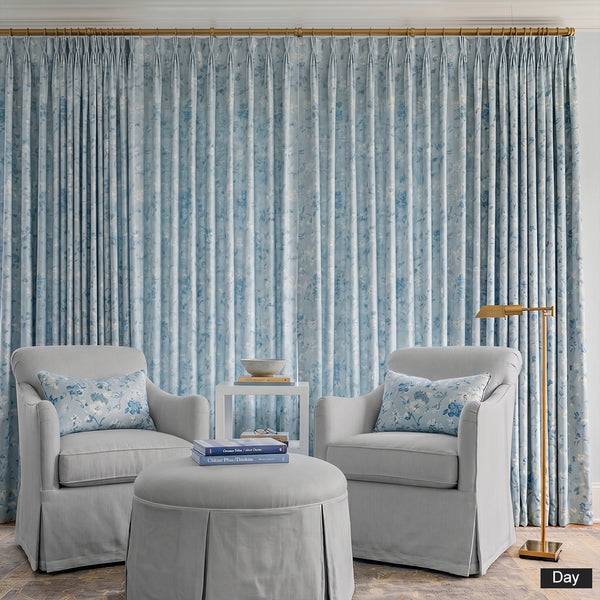 Hugmoom Country Floral Drapery, Light Blue Floral Print Blackout Curtains, Closed in Daytime, Elegant Pleated Style for Luxury Home Decor