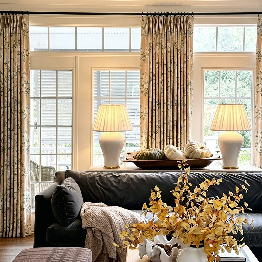 Hugmoom Country Floral Drapery – Pleated Blackout Curtains for Cozy Autumn Living Rooms (USA, Canada, EU)
