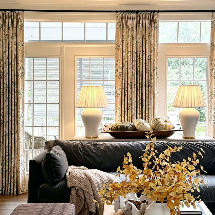 Hugmoom Country Floral Drapery – Pleated Blackout Curtains for Cozy Autumn Living Rooms (USA, Canada, EU)