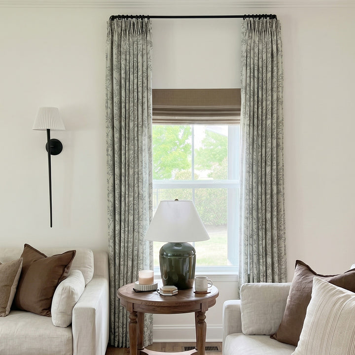 Hugmoom Country Floral Drapery – Pleated Gray Floral Blackout Curtains for Cozy Reading Nooks (North America, Europe)