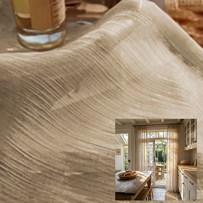 Hugmoom Cream Beige Semi Sheer Curtains With Flowing Yarn, Luxury Sheer Drapery Fabric for French Door, Custom Light Filtering Curtains for Kitchen, Elegant Window Coverings for Farmhouse Home