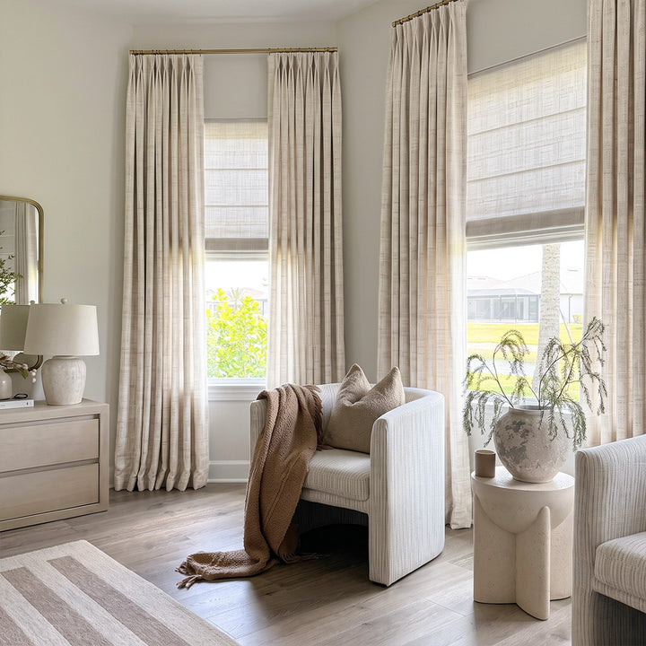 Hugmoom Custom Cotton Linen Blend Curtains – Woven Grid Texture Cat Resistant Drapes for Neutral Coastal Modern Farmhouse Sitting Nooks (USA, UK, EU)
