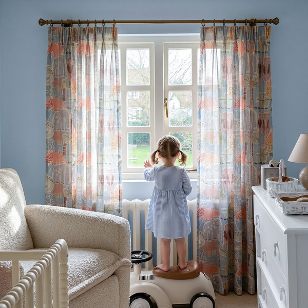 Hugmoom Custom Kids Patterned Sheer Curtains, Animal Print Light Filtering Drapes, Daytime Open View in Playful Nursery