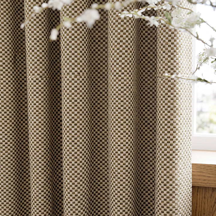 Hugmoom Custom Micro Check Dobby Curtains, Woven Textured Linen Look Drapes Fabric Closeup, High End Bespoke Window Treatments