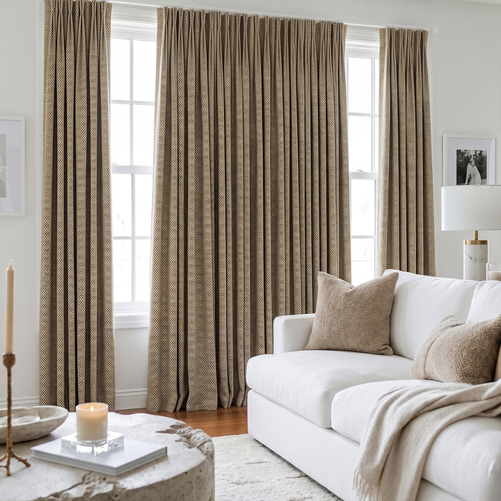 Hugmoom Custom Tailored Micro Check Dobby Woven Textured Drapes, Premium Luxury Bespoke Curtains for Estate Living Room