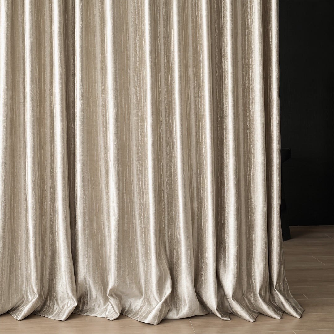 Hugmoom Custom Textured Curtains Subtle Shimmer Vertical Pattern Fabric Close‑Up Luxury Heavy Drapes Neutral Beige USA West Coast