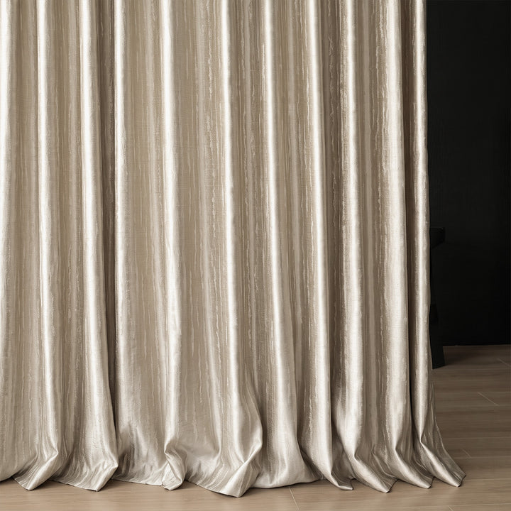 Hugmoom Custom Textured Curtains Subtle Shimmer Vertical Pattern Fabric Close‑Up Luxury Heavy Drapes Neutral Beige USA West Coast
