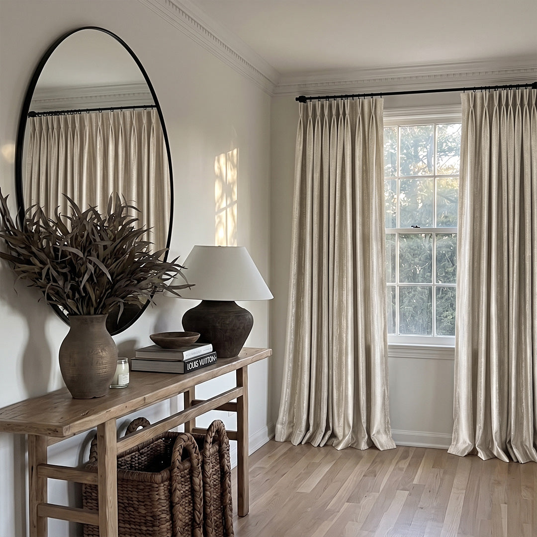 Hugmoom Custom Textured Curtains Subtle Shimmer Vertical Pattern Floor Length Drapes Entry Foyer Traditional Farmhouse Interior UK London