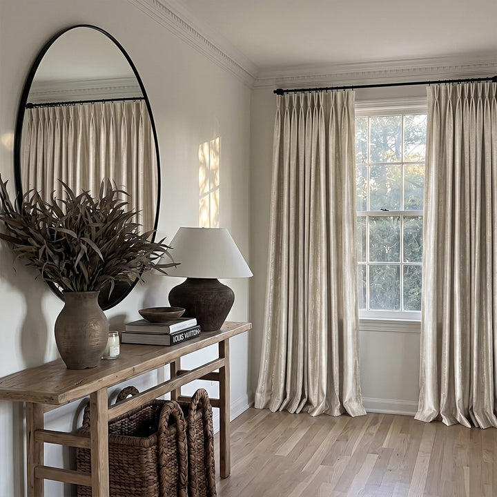 Hugmoom Custom Textured Curtains Subtle Shimmer Vertical Pattern Floor Length Drapes Entry Foyer Traditional Farmhouse Interior UK London