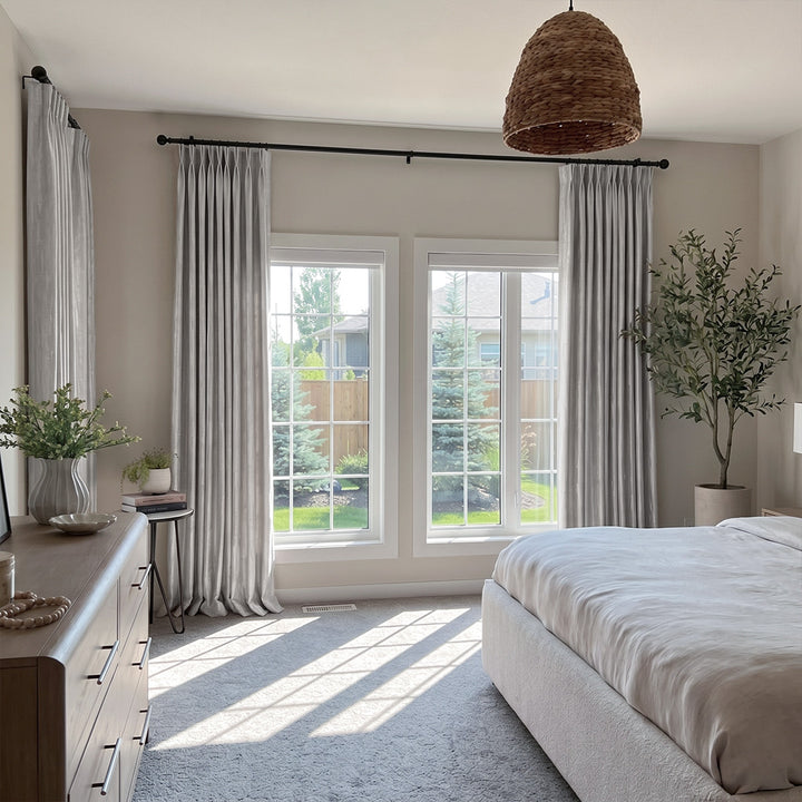 Hugmoom Custom Textured Curtains Subtle Shimmer Vertical Pattern Light Silver Drapes Airy Master Bedroom Contemporary Home Canada Vancouver