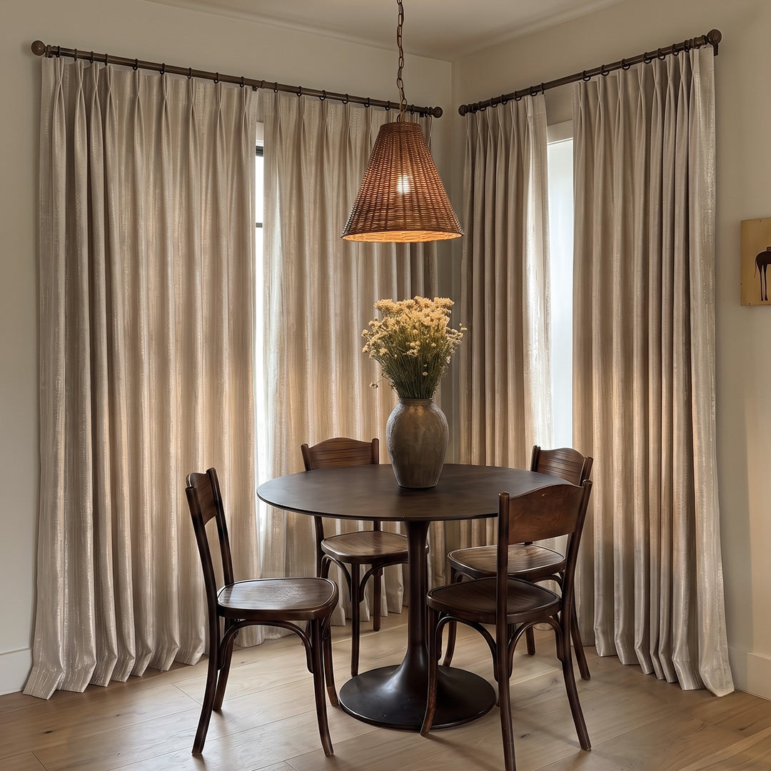 Hugmoom Custom Textured Curtains Subtle Shimmer Vertical Pattern Warm Beige Drapes Elegant Dining Room Farmhouse Style USA Texas