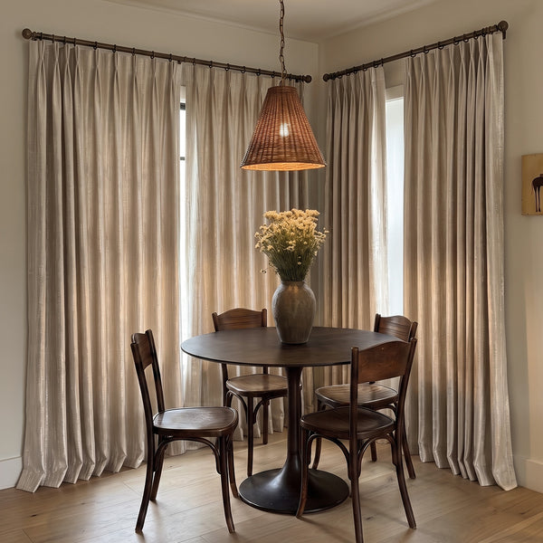 Hugmoom Custom Textured Curtains Subtle Shimmer Vertical Pattern Warm Beige Drapes Elegant Dining Room Farmhouse Style USA Texas