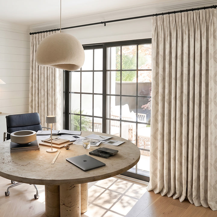Hugmoom Custom Textured Linen Curtains – Geometric Woven Wrinkle Resistant Drapes for Minimalist Neutral Home Office Glass Sliding Doors (North America, Europe)