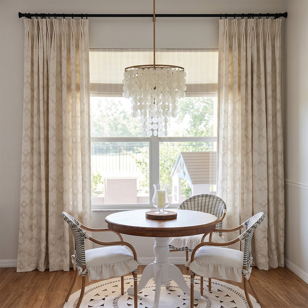 Hugmoom Custom Textured Linen Curtains – Geometric Woven Wrinkle Resistant Drapes for Coastal Farmhouse Round Dining Room Windows (USA, Canada, EU)