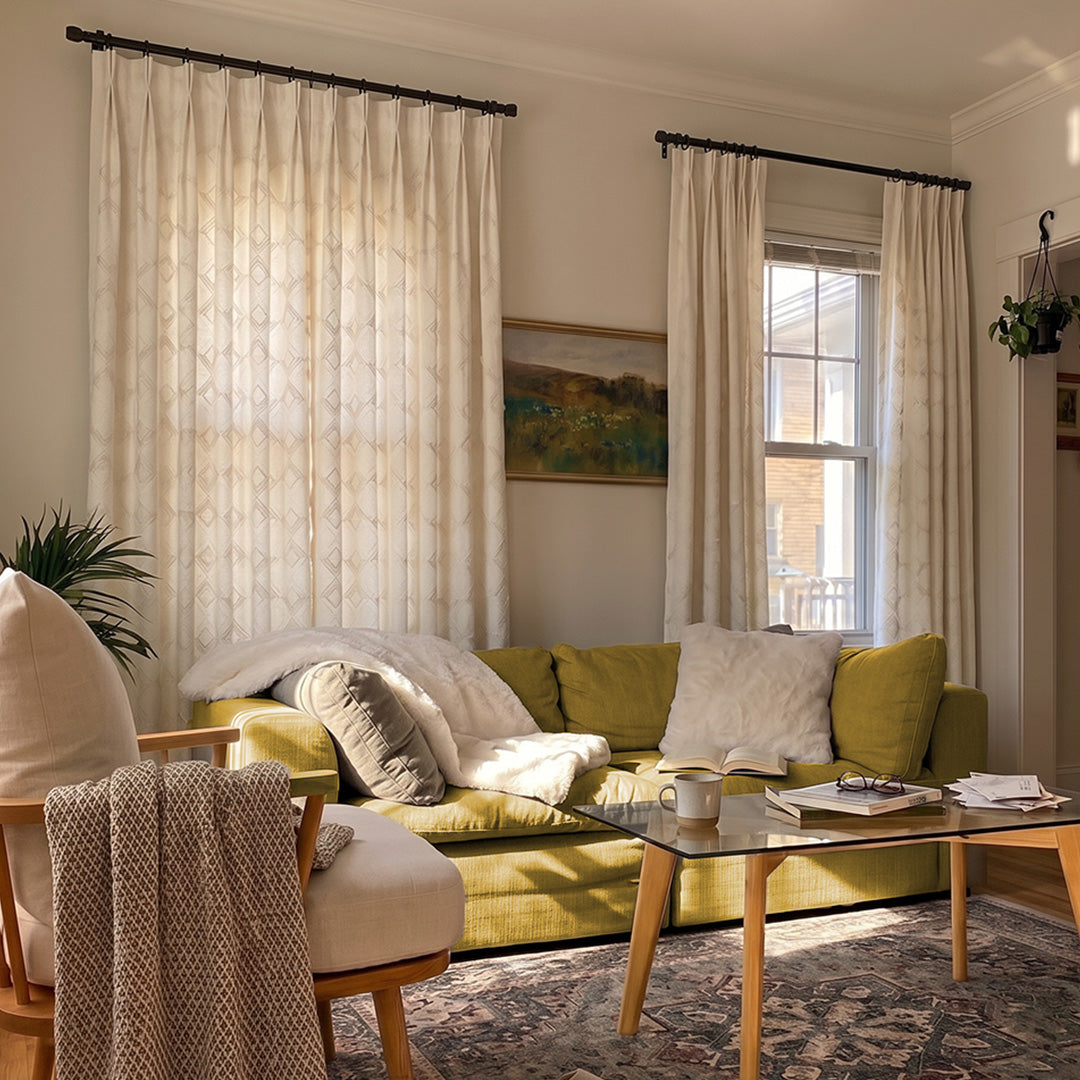 Hugmoom Custom Textured Linen Curtains – Geometric Woven Wrinkle Resistant Wide Span Drapes for Cozy Vintage Cottage Living Spaces (North America, Europe)