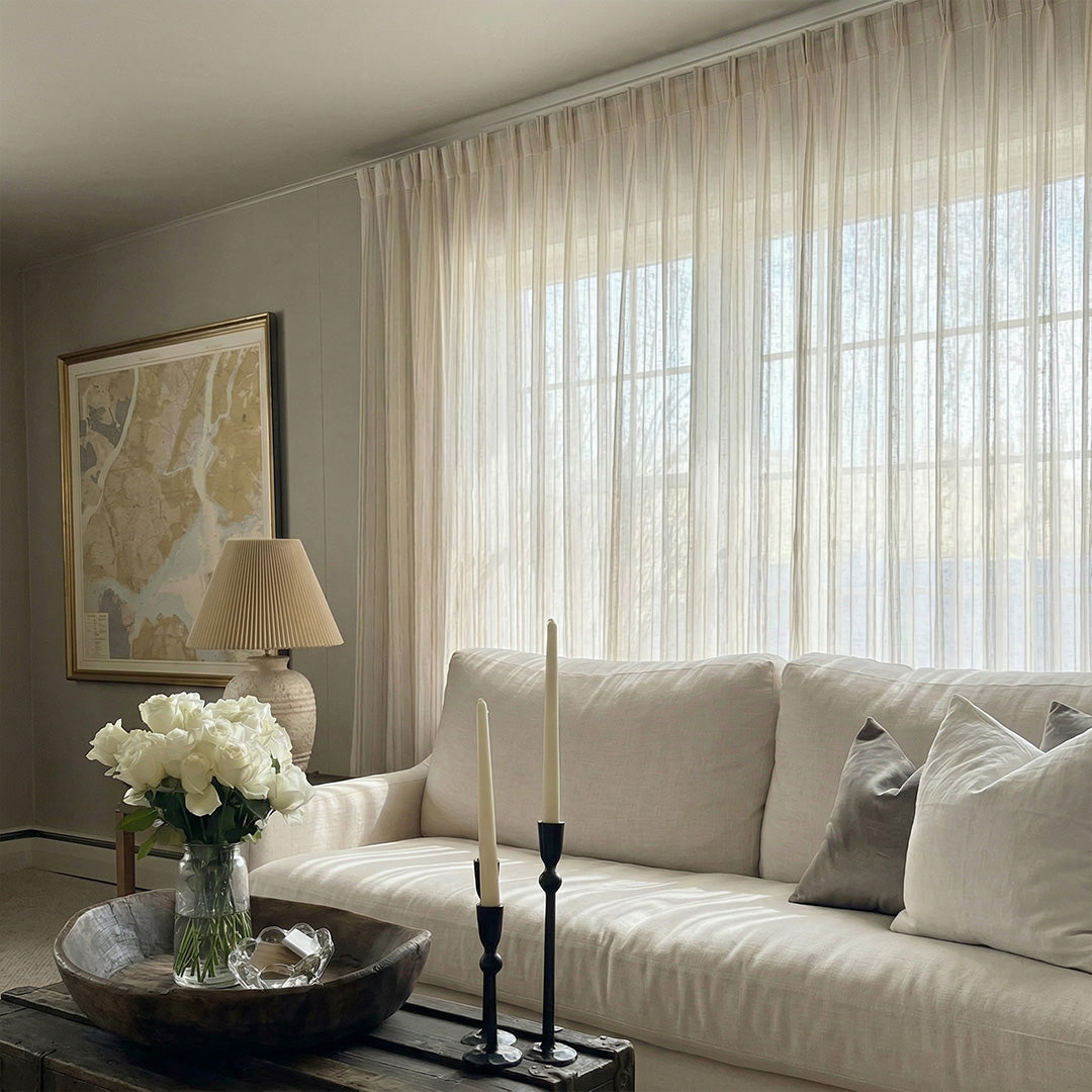 Hugmoom Customizable Beige Linen Sheer Curtains, Luxury Linen Sheer Drapes for Living Room, Custom Light Filtering Curtains for Modern Home, High-End Window Coverings for Privacy