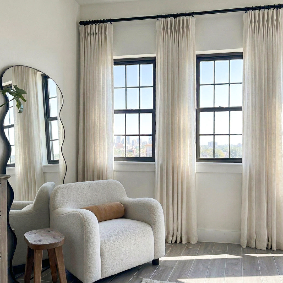 Hugmoom Customizable Light Beige Linen Sheer Curtains, Luxury Linen Sheer Drapes for Multiple Windows, Custom Light Filtering Curtains for Living Room, High-End Window Coverings for Modern Home