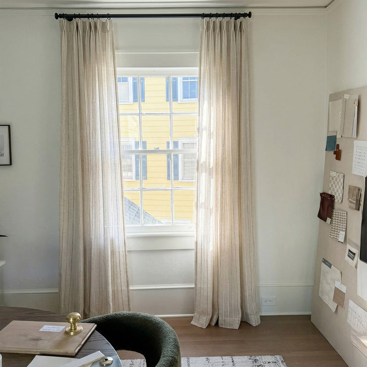 Hugmoom Customizable Vertical Stripe Linen Sheer Curtains, Luxury Linen Sheer Drapes for Home Office, Custom Light Filtering Curtains for American Home, High-End Window Coverings