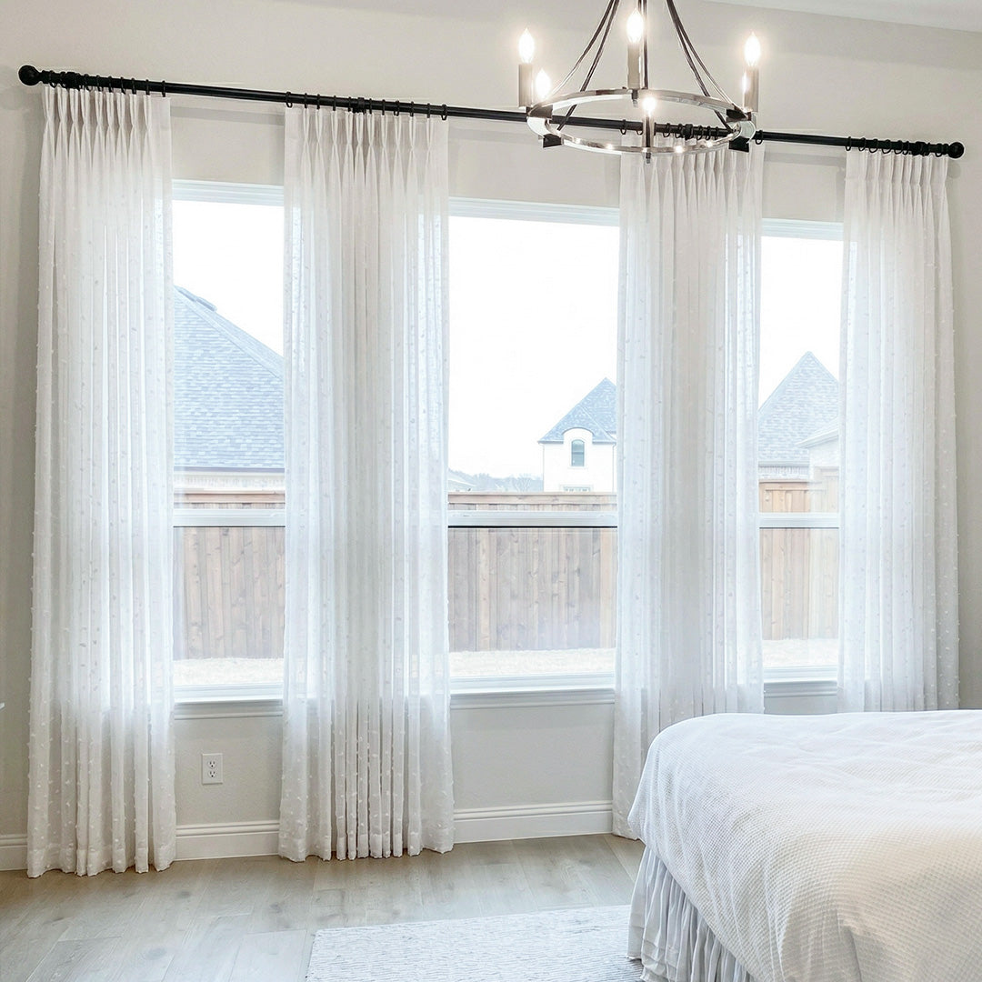 Hugmoom Customizable White Textured Linen Sheer Curtains, Luxury Pinch Pleat Linen Sheer Drapes for Bedroom, Custom Size Light Filtering Curtains for Deep Sleep, Elegant Window Treatments for American Home