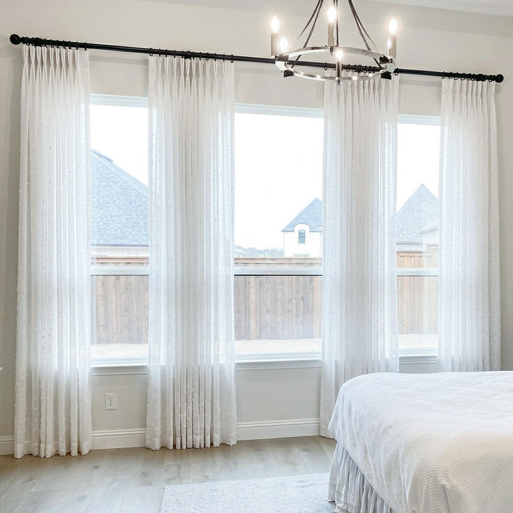 Hugmoom Customizable White Textured Linen Sheer Curtains, Luxury Pinch Pleat Linen Sheer Drapes for Bedroom, Custom Size Light Filtering Curtains for Deep Sleep, Elegant Window Treatments for American Home