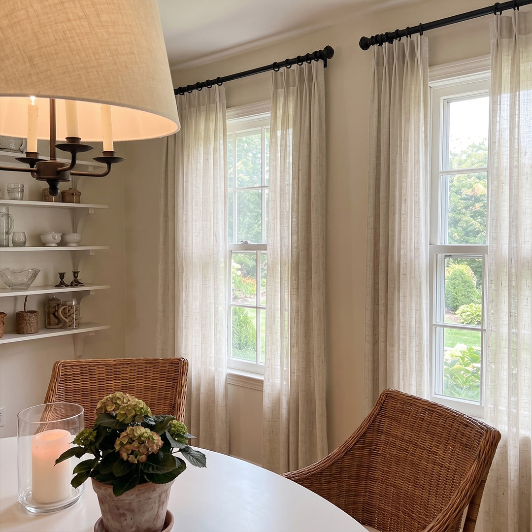 Hugmoom Customized Semi Sheer Linen Curtains Oat Light Filtering Sheers Bright Farmhouse Dining Room North America Europe