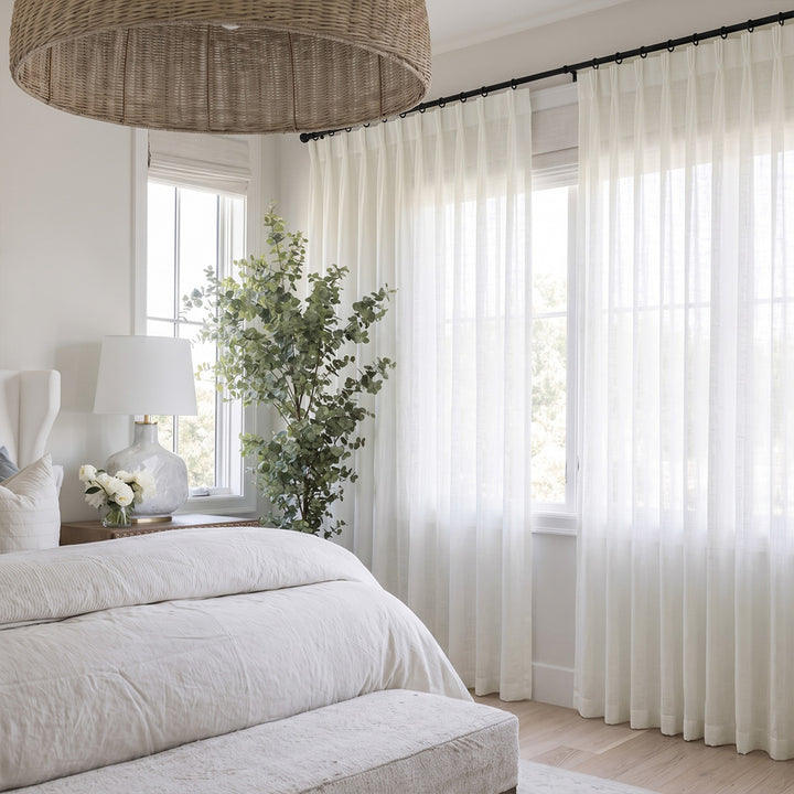 Hugmoom Customized Semi Sheer Linen Curtains Bright White Custom Sheers Transitional Luxury Primary Bedroom North America Europe