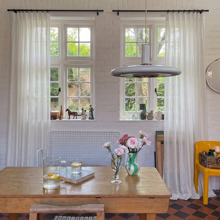 Hugmoom Customized Semi Sheer Linen Curtains Pure White Light Filtering Drapes Industrial Farmhouse Dining Room USA Canada EU