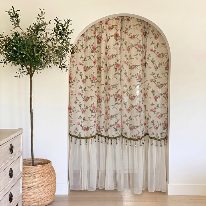 Hugmoom Door Curtain – No Drill Privacy French Embroidered Floral Drapes for Elegant Entryways (North America, Europe)