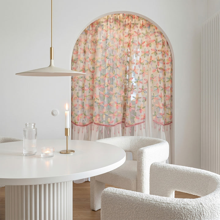 Hugmoom Door Curtain – No Drill Privacy French Embroidered Floral Drapes for Modern Dining Nooks (North America, Europe)