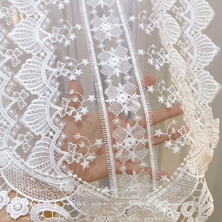 Hugmoom Door Curtain – Close-up of French Lace Embroidered Sheer Fabric with Delicate Details (USA, EU)