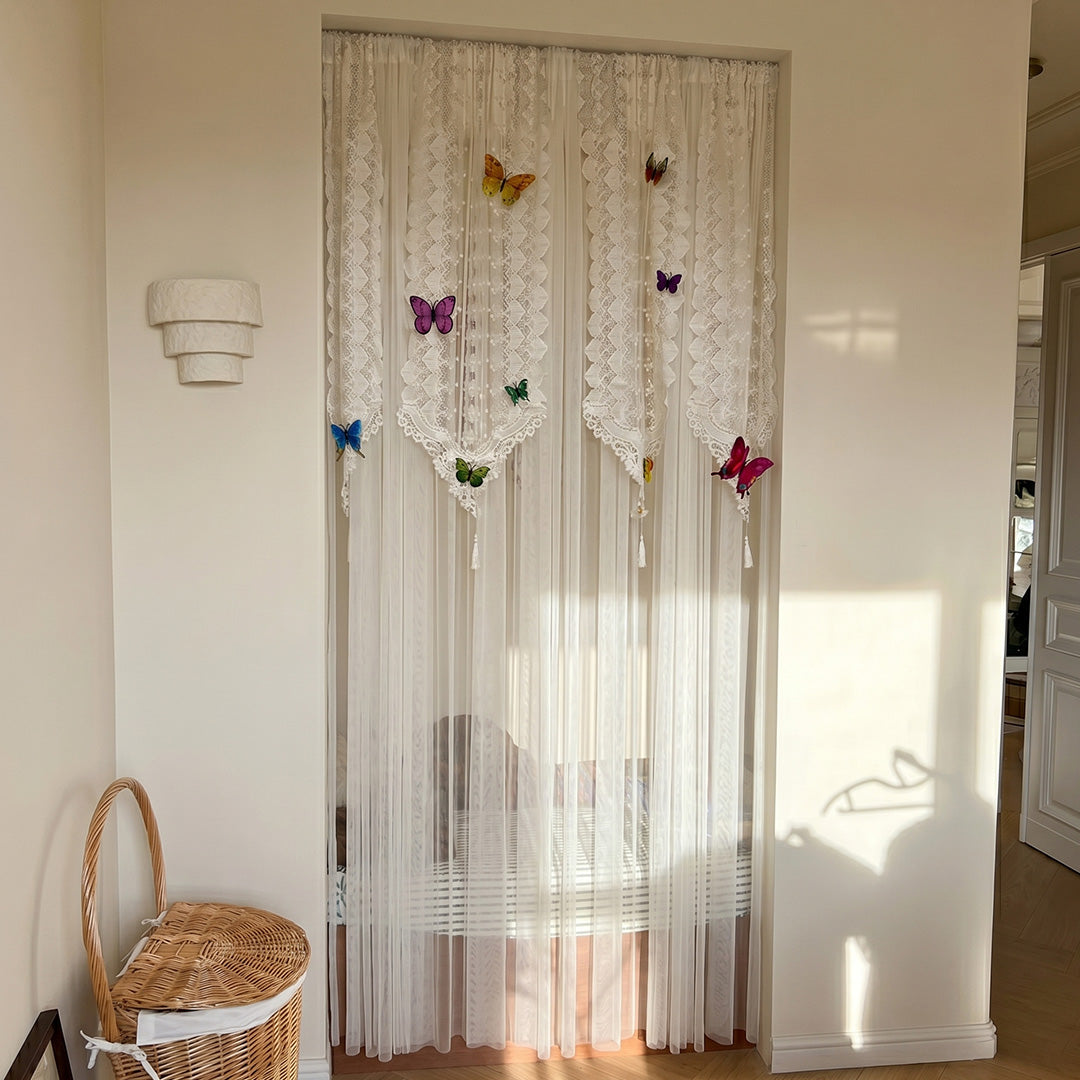 Hugmoom Door Curtain – No Drill Privacy French Lace &amp; Butterfly Drapes for Cozy Bedroom Doorways (North America, Europe)