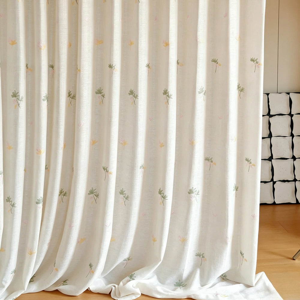 Hugmoom Embroidered Sheer Curtains Floral Custom – Full Length Light Filtering Floral Embroidery Drapes for Cozy Cottage Windows (USA, Canada, EU)