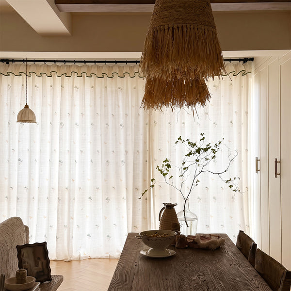 Hugmoom Embroidered Sheer Curtains Floral Custom – Lightweight Floral Embroidered Sheer Drapes for Rustic Cottage Dining Rooms (USA, Canada, EU)