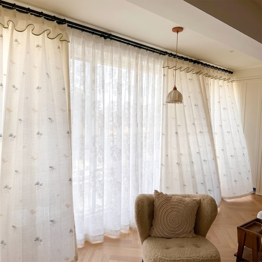 Hugmoom Embroidered Sheer Curtains Floral Custom – Wide Span Floral Embroidery Sheer Drapes for Warm Neutral Cottage Living Rooms (USA, UK, EU)