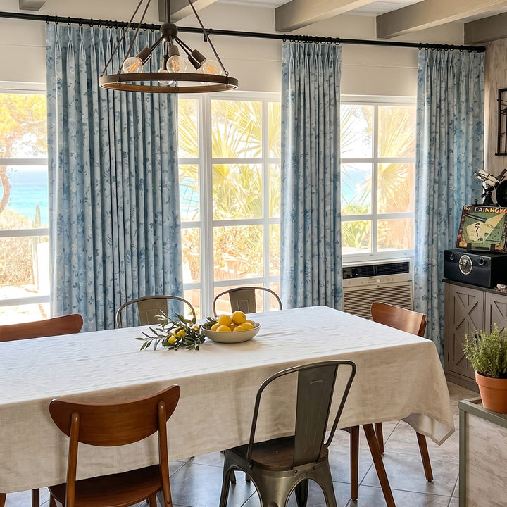 Hugmoom Floral Blackout Curtains – Country Ditsy Print Custom Pleated Drapes, Soft Light Blue Floral Pattern for Coastal Beach House Dining Rooms (USA, UK, EU)