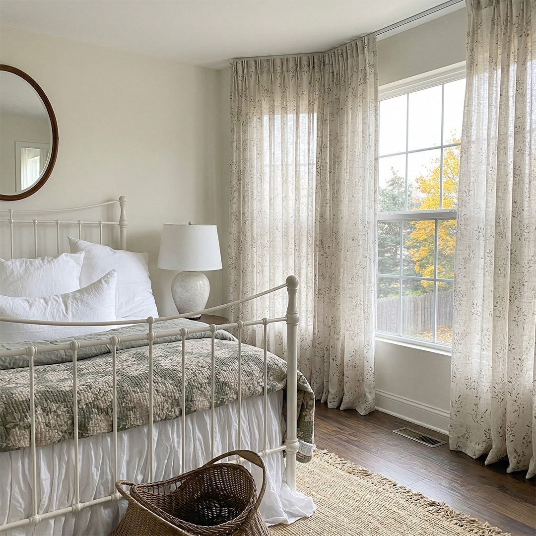 Hugmoom Floral Sheer Drapes – Luxury Custom Light Filtering Drapes for Timeless Farmhouse Bedrooms (North America, Europe)