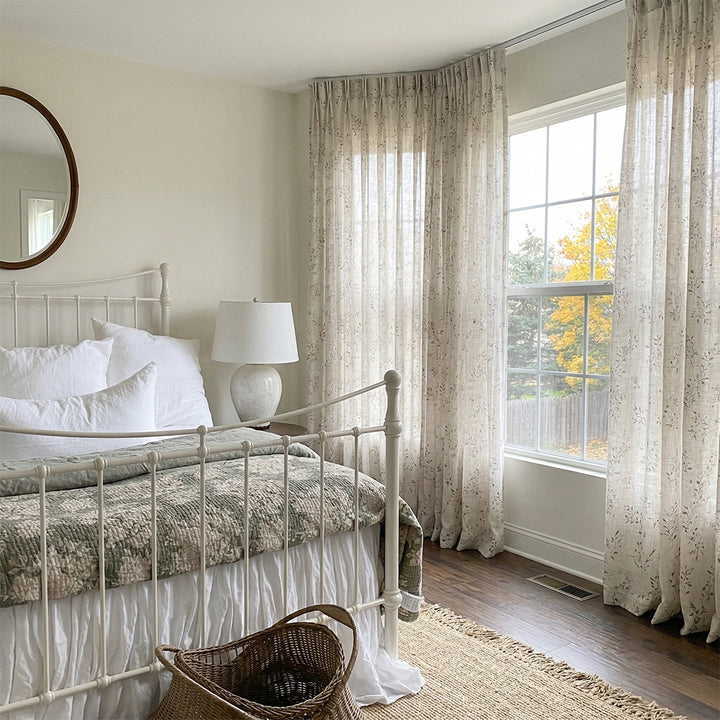 Hugmoom Floral Sheer Drapes – Luxury Custom Light Filtering Drapes for Timeless Farmhouse Bedrooms (North America, Europe)