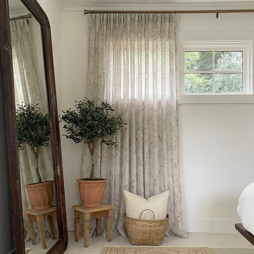 Hugmoom Floral Sheer Drapes – Elegant Linen Look Light Filtering Curtains for Upscale Bedroom Nooks (US, UK, EU)