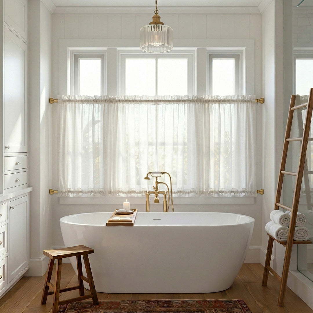 Hugmoom French Cafe Curtains – Elegant Sheer Vintage Light Filtering Drapes for Luxury Bathroom Privacy (USA, EU)