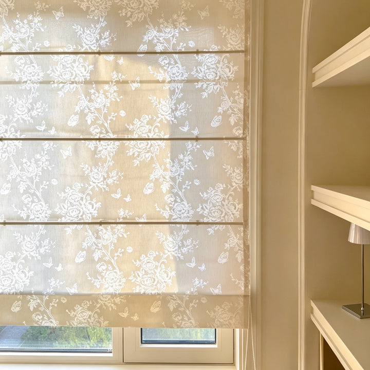 Hugmoom French Romantic Rose Cutout Roman Shade – Sheer Floral Pattern Blinds for Elegant Windows (USA, EU)