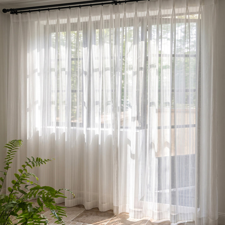 Hugmoom Gauzy Snowflake White Sheer Curtains Flowing Light Filtering Custom White Sheer Drapes Large Window Home Interior