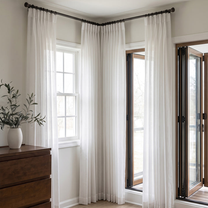 Hugmoom Gauzy Snowflake White Sheer Curtains Custom Pleated Sheer Drapes Patio Bi-fold Door Window Treatment Luxury Home EU USA