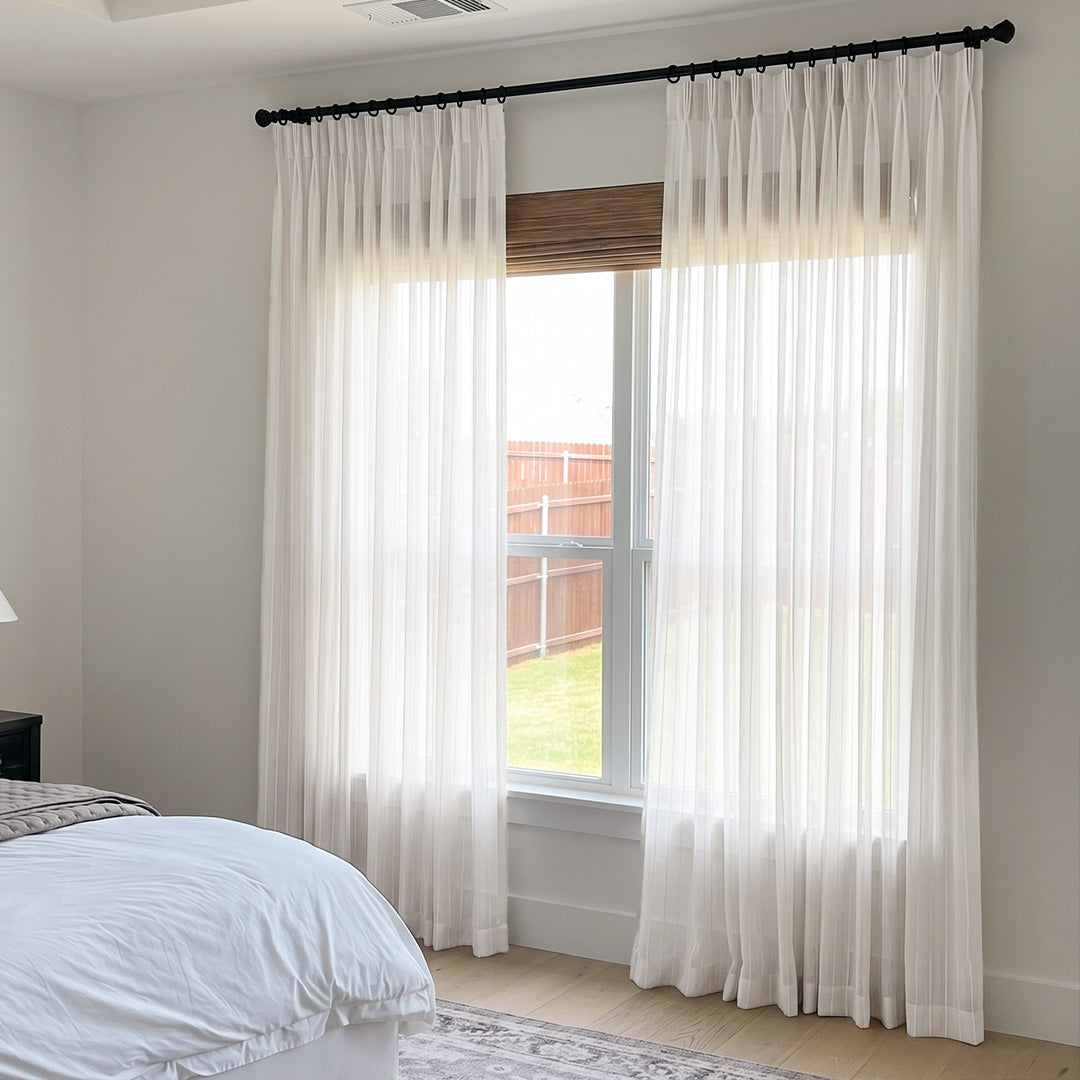 Hugmoom Gauzy Snowflake White Sheer Curtains Pinch Pleat White Custom Window Sheers Modern Farmhouse Bedroom USA Canada EU