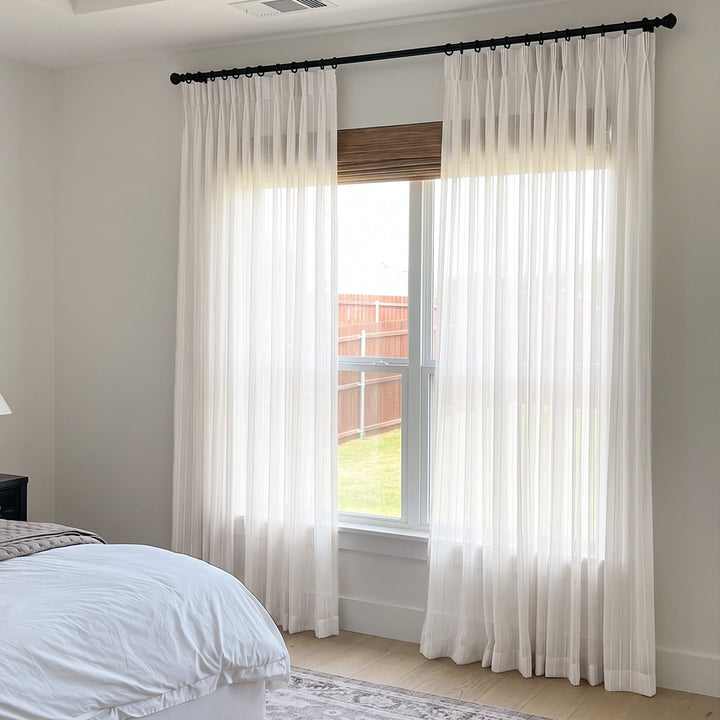 Hugmoom Gauzy Snowflake White Sheer Curtains Pinch Pleat White Custom Window Sheers Modern Farmhouse Bedroom USA Canada EU