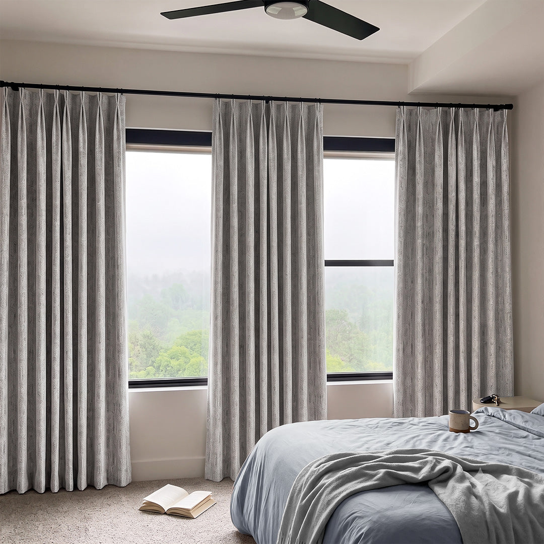 Hugmoom Jacquard Satin Curtains – Custom Exclusive Tone On Tone Arch Pattern Drapes for Modern Neutral Mountain View Bedrooms (USA, UK, EU)