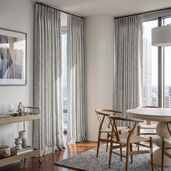 Hugmoom Jacquard Satin Curtains – Custom Exclusive Tone On Tone Arch Pattern Drapes for Luxury High-Rise City Apartment Dining Rooms (North America, Europe)