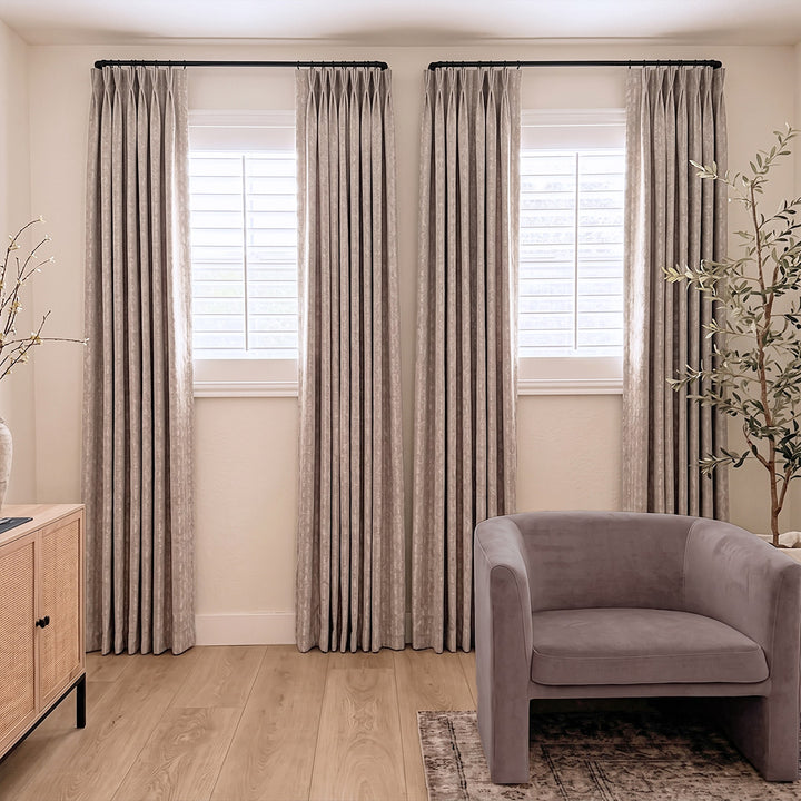 Hugmoom Jacquard Satin Curtains – Custom Exclusive Tone On Tone Arch Pattern Drapes for Calm Neutral Farmhouse Accent Window Spaces (USA, Canada, EU)